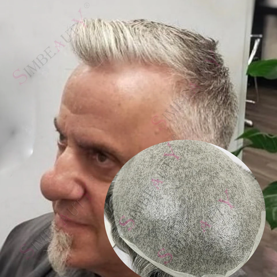 

Супер натуральная линия волос, низкая плотность, 0,02 мм, ультратонкая кожа Vloop 1b50 565 # Черный, серый, необнаружимый мужской парик из человеческих волос