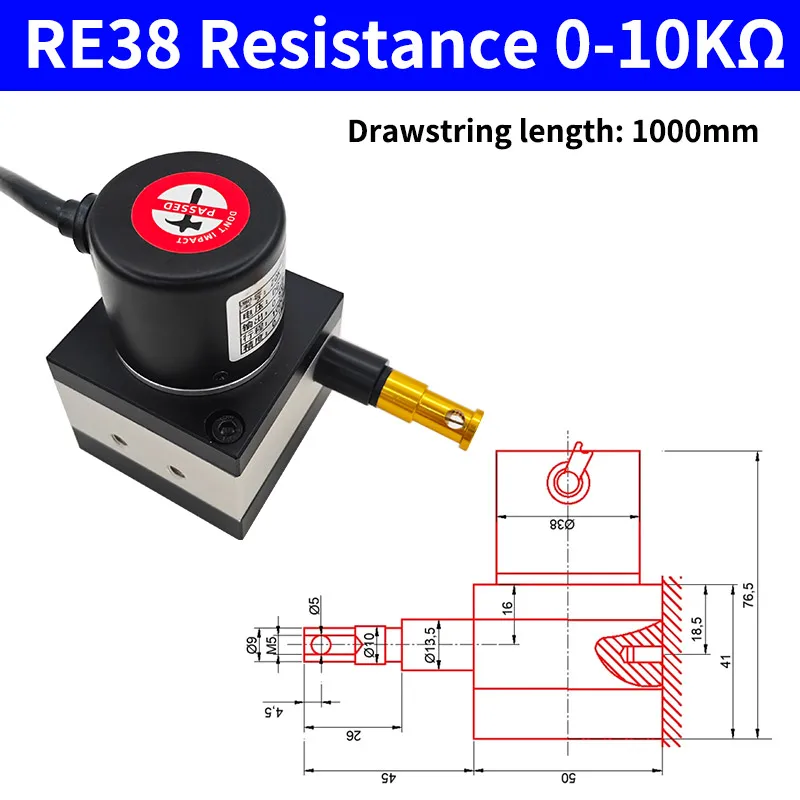Trekkoord verplaatsingssensor, verplaatsingsmeter, elektronische analoge meetafstand 1M 1,5M 2M Ingangsvoeding 5-24V