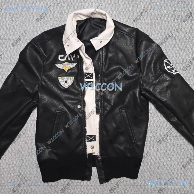 

Game Love And Deepspace Caleb Pilot Jacket Cosplay Embroidered Bomber Jacket Deepspace Fleet Coat Pu Leather Men Halloween Cos
