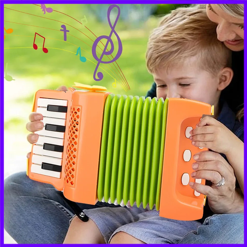 Kids Accordion Toy 10 Keys 8 Bass Educational Musical Instrument for Toddlers Children Early Learning Gift for Baby Boy Girl