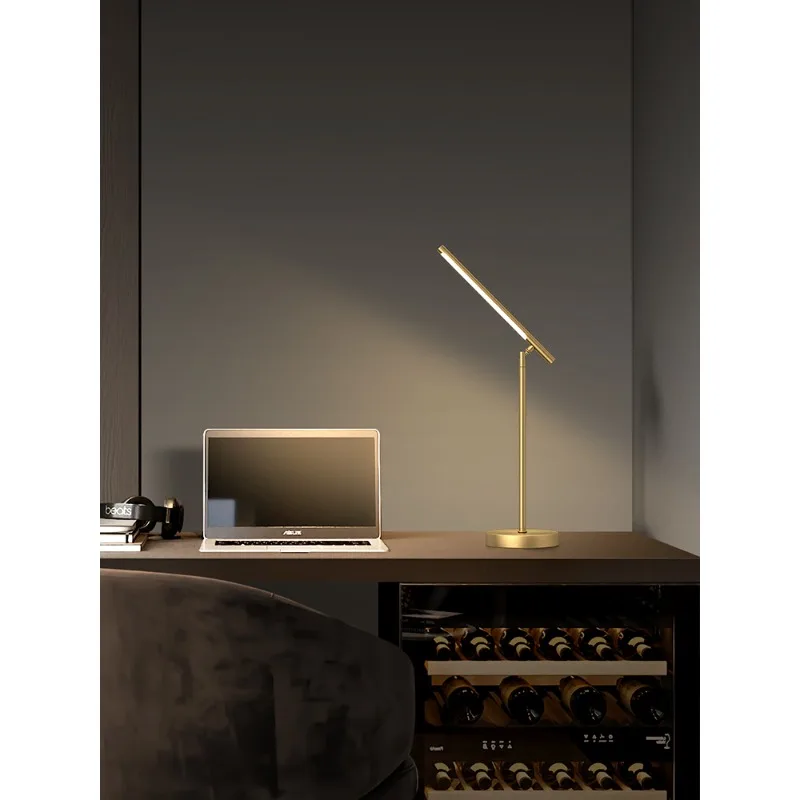 

All copper living room table lamp Nordic lamp desk bedroom modern light luxury simple study adjustable rocker arm table lamp