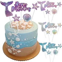 Mermaid Party Cake Decor Glitter Shell Starfish Mermaid Tail Cake Topper Under the Sea Girls 1st 2nd Birthday Cupcake Decor