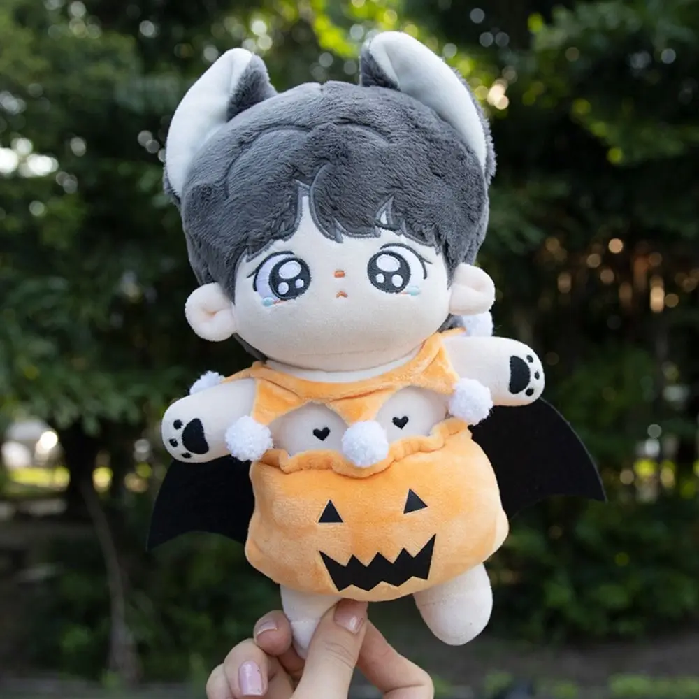 Muñeca de algodón con alas de murciélago, conjunto de ropa de Halloween, muñeca de algodón de moda Kawaii, traje de felpa de calabaza, ropa bonita para muñecas de peluche