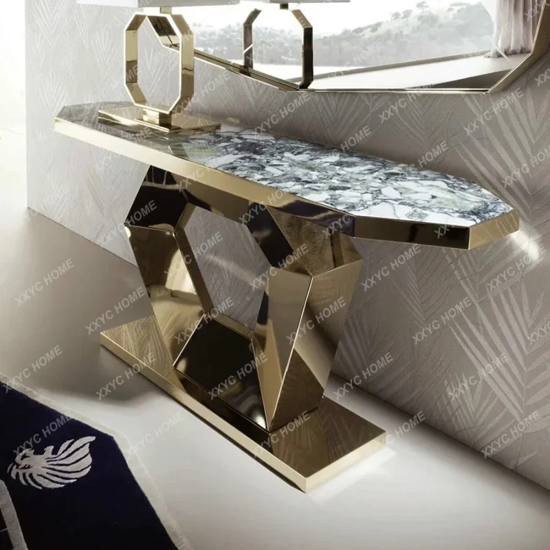 

Легкий и стильный пристенный столик из нержавеющей стали для прихожей, декоративный столик для коридора.