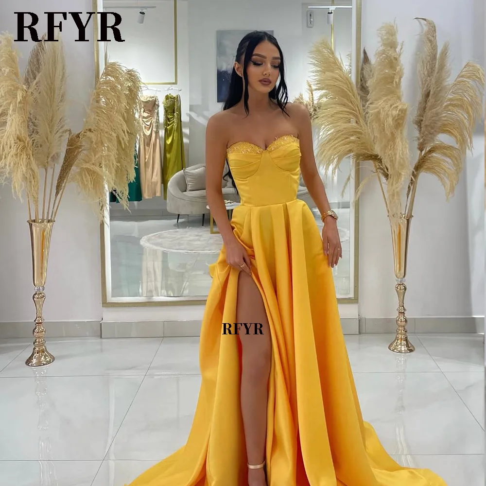 

RFYR Strapless Prom Dresses Long Party Dress Satin Celebrity Dresses Formal Wedding Party Guest Dress Customized