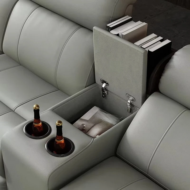 Hot Sale Modern Italian Electric Sofa Set Genuine Leather Multi-Functional Recliner Feature Metal Corner Combination