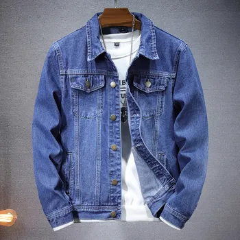 Summer New Men Pure Colour Denim Jacket Single-breasted Lapel Daily Casual Coats 3