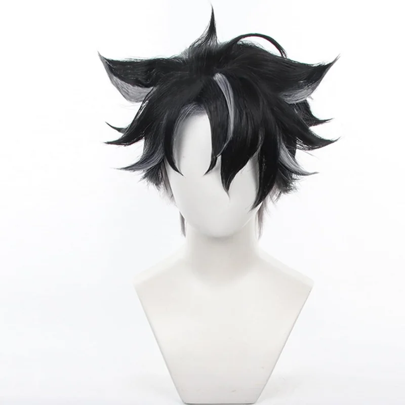 Anime Wig Genshin Impact Leosli Cosplay Wig Two-tone Reverse Curly Short Hair