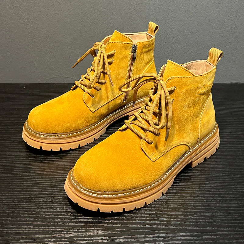 

Мужские ботинки, осень 2021, высокие кеды с круглым носком, модные универсальные повседневные рабочие ботинки в британском стиле в стиле ретро