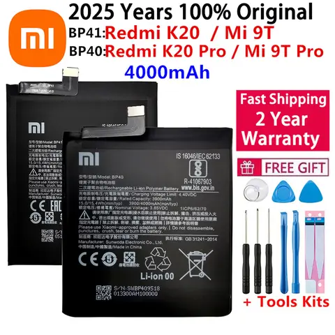 100% Original Replacement Battery For Xiaomi Redmi K20 Pro Mi 9T Pro Mi9T Redmi K20Pro Premium Genuine Battery 4000mAh BP41 BP40