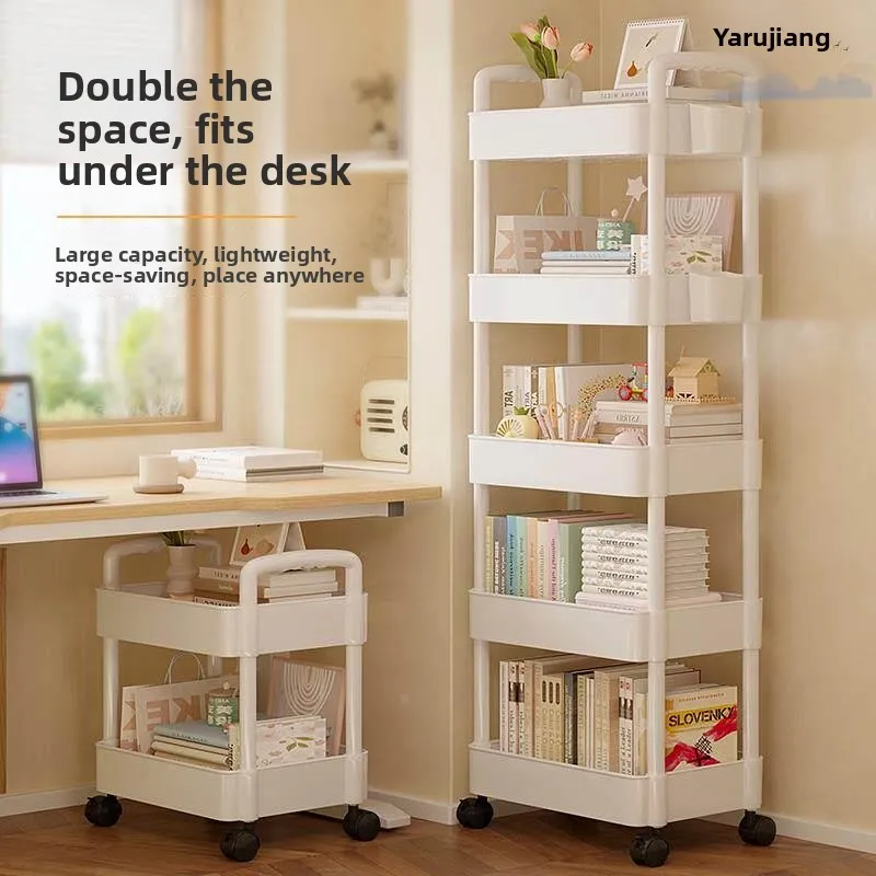 

University Dormitory High Aesthetic Value Storage Snack Cart Multi-layer Floor-standing Shelf Home Use Moving Storage Rack