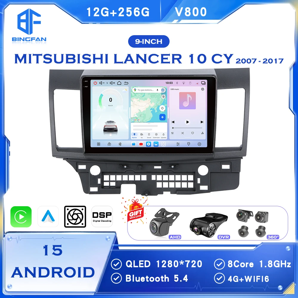 

BINGFAN Android 13 2 Din Car Radio for Mitsubishi Lancer 10 CY 2007-2017 CarPlay GPS IPS 4G DVD Multimedia Video Player