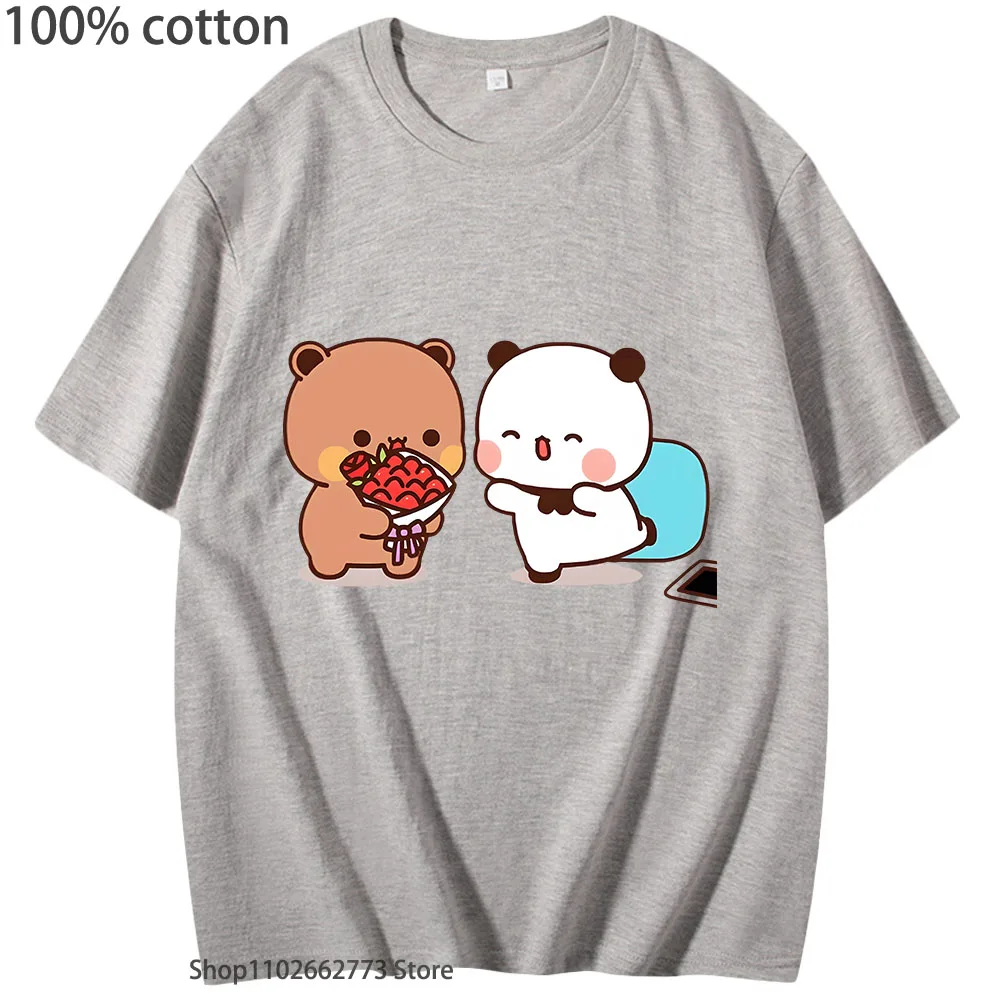 Cute Dudu T-Shirts Is Welcome Home Bubu Graphic Shirt Women Men Casual Kawaii Panda Bear Print Tees Summer 100% Cotton Tshirt