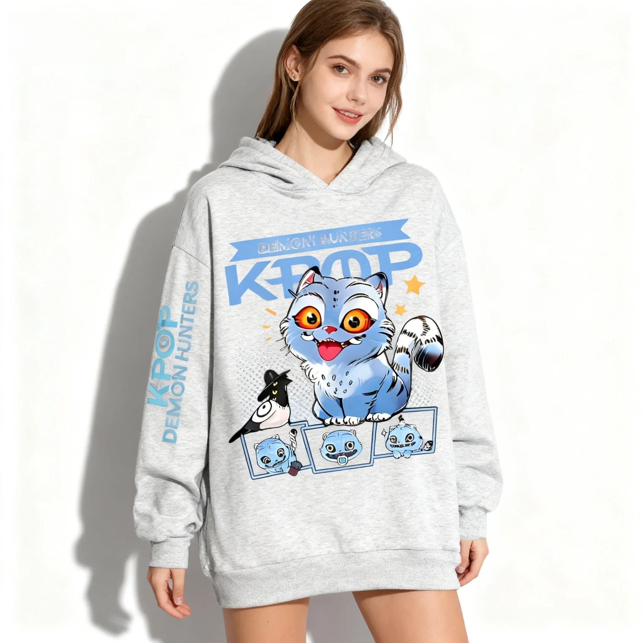 

Autumn/Winter Zipper Hoodie Sweet Cool Witch Hunting Team Tiger Fans Korean American Street Oversized Women's and Girls' Jacket