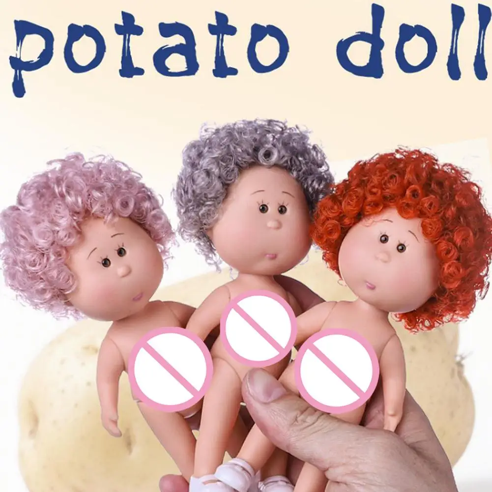 14cm Mini-Kartoffelpuppe mit 5 beweglichen Gelenken, DIY Vinyl-Süße Puppen, Spielzeug mit lockigem Haar, 14cm Vinylpuppe mit Bohnenaugen, dunkelhäutige Anziehpuppe – Detail 26