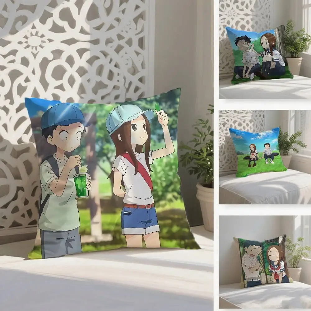 Funda de almohada de Anime T-Teasing Master Takagi-san, funda de almohada antipolvo, funda de cojín de sofá de felpa corta sedosa con cremallera Invisible