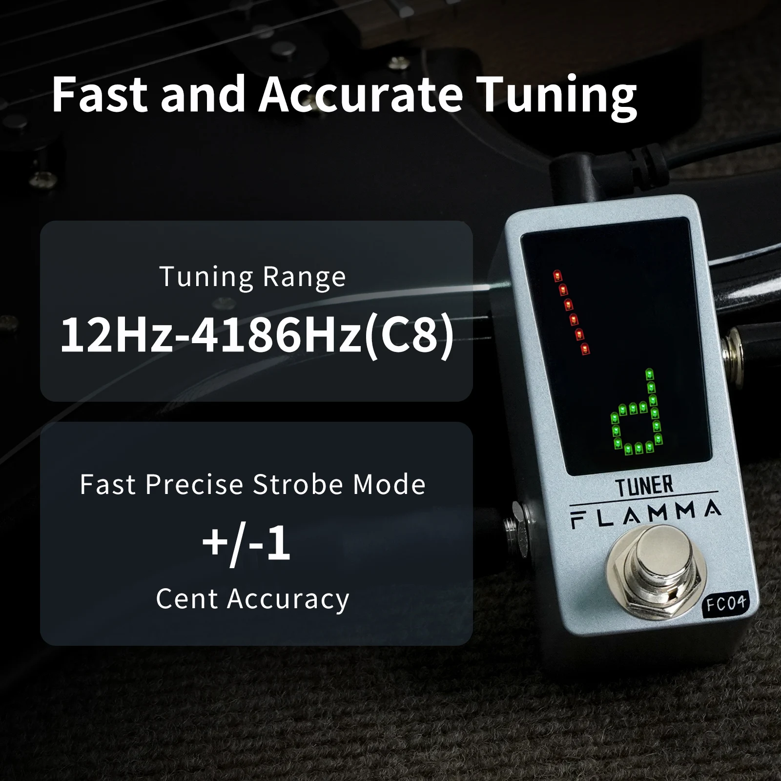 FLAMMA FC04 Guitar Tuner Pedal Chromatic Tuner Pedal Guitar Tuner Pedal Turning Pedal LED Display Ture Bypass for Guitar Bass