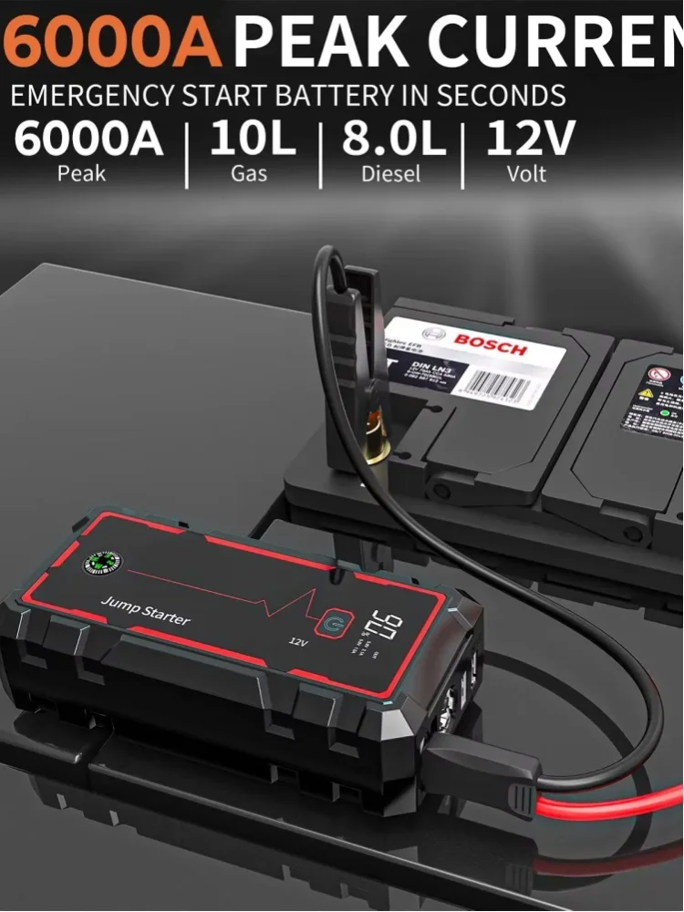 Urządzenie 4-w-1: rozrusznik samochodowy o pojemności 8000 mAh z kompresorem powietrza 150 PSI, przenośny power bank, latarka LED do sytuacji awaryjnych, przeznaczone do samochodów 12V, SUV-ów, — 2