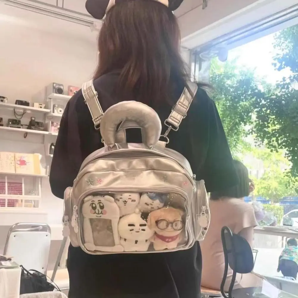 Zipper Bag Blue Plaid Itabag PU Dual Purpose Transparent Pocket Idol Merchandise Storage Small Item Bag Fashion Backpacks