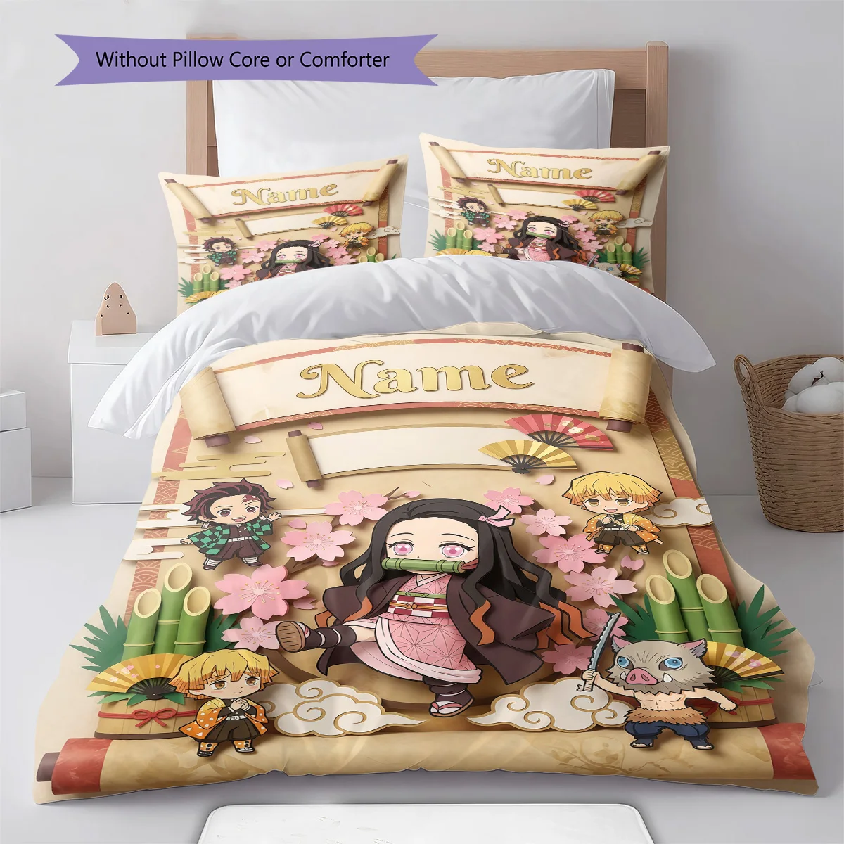 Nezuko Kamado Custom Bedding Set Duvet Cover Pillowcase Soft Bedroom Home Decor Personalized Anime Design -QJY