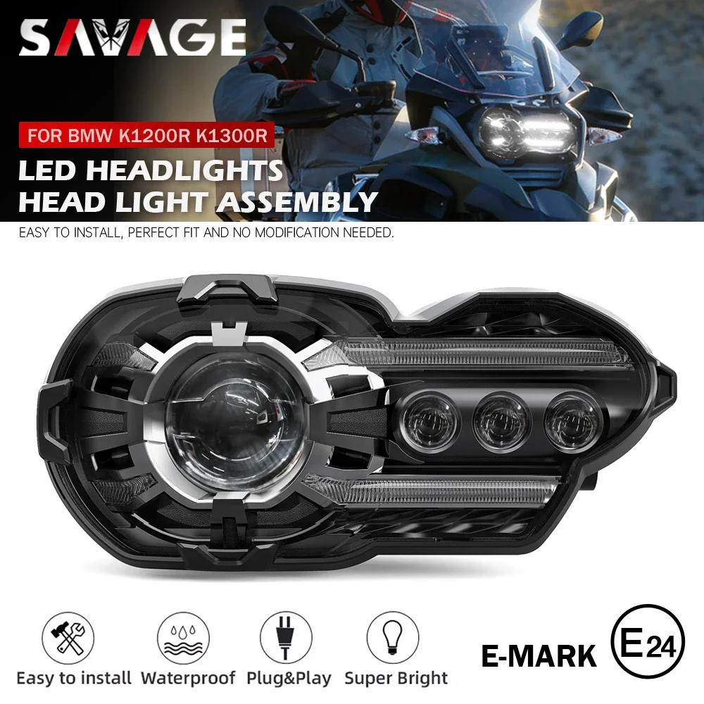 

NEW LED Headlights Assembly For BMW K1200R K1300R 2005-2016 K 1200R 1300R Motorcycle Head Light Projector High Low Beam DRL E24