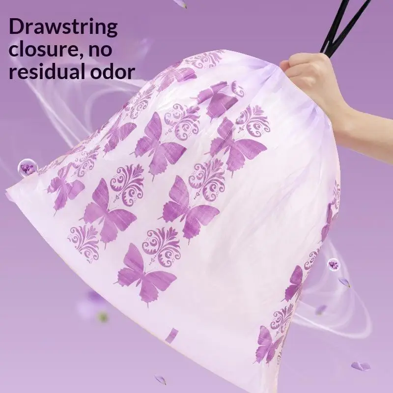Hot 10/90pcs Lavender Scent Drawstring Garbage Bags Disposable Household Waste Bags For Kitchen Bedroom Living Room Toilet Use