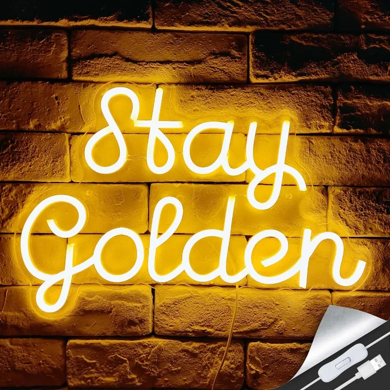 Stay Golden letrero de neón con cita de luz amarilla, LED para salón de belleza, Spa, Club, dormitorio moderno, fiesta, hogar, Bar, Decoración, regalo, madre, 5V, USB