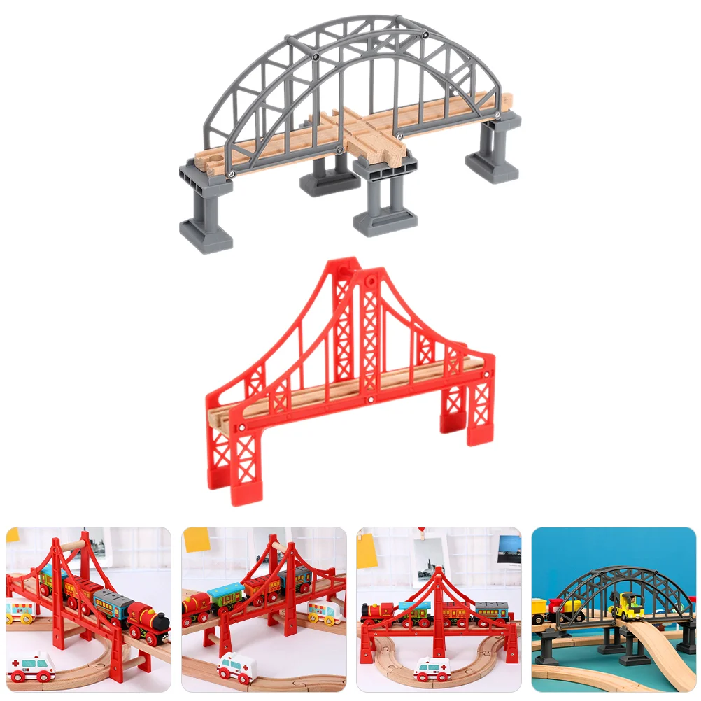 2 Pcs Train Bridge Model Scene Layout Prop Track Replacement DIY Accessory Railway Plastic Toy Assembled