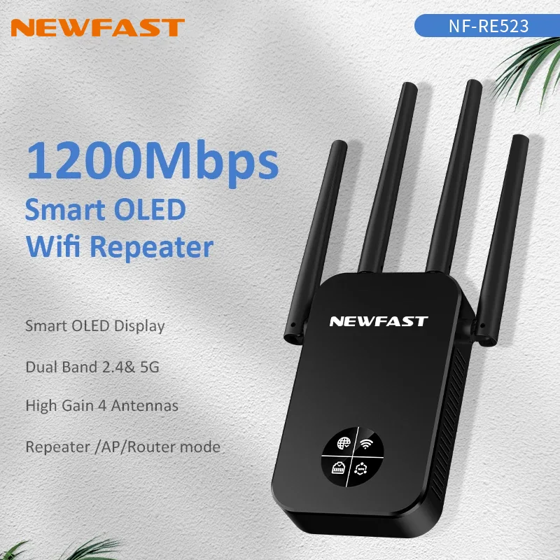 Wifi Repeater 5 Ghz Wi Fi Extender 1200M OLED Display Wi-Fi Amplifier 300M 11N Home Long Range 2.4G Wireless Signal Booster