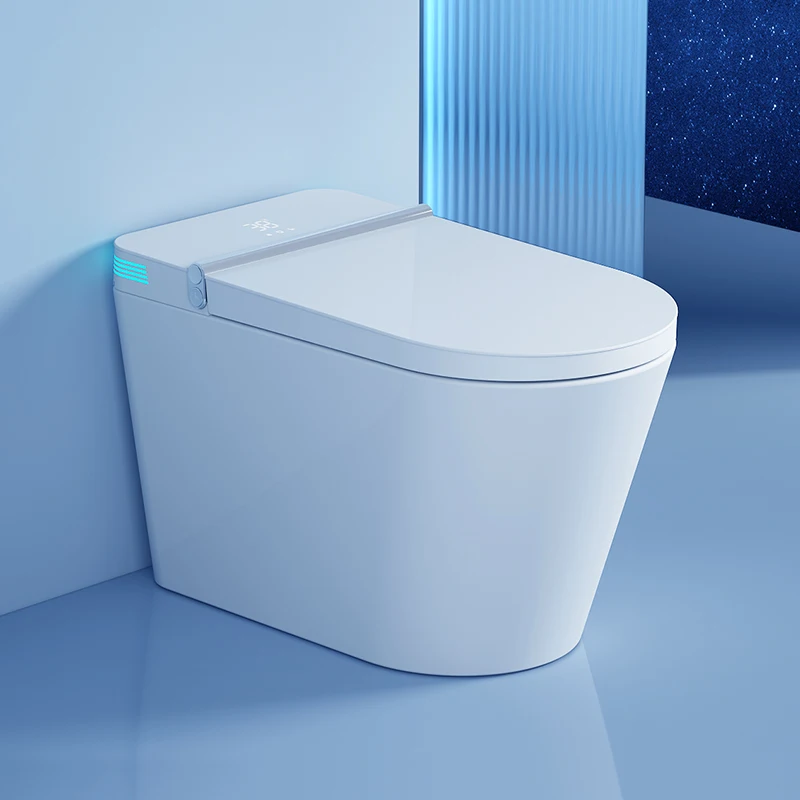 

Luxury White Intelligent One-Piece Ceramic Seat Digital Display Foot Sensor Remote Control Elongated Heated Toilet P-trap S-trap