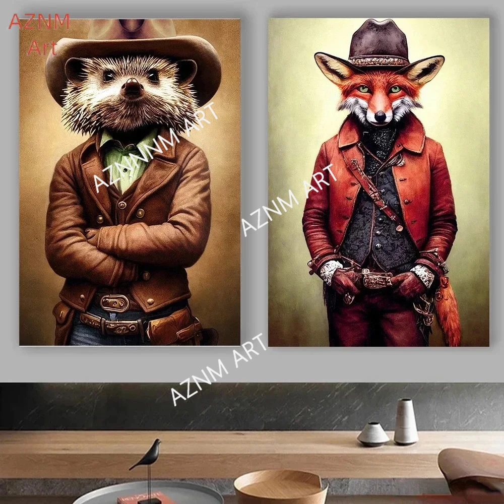 Steampunk Katze Wolf Astronaut Hase Poster Kunst Leinwand Gemälde Retro Lustige Tier Tiger Gorilla Poster Wohnzimmer Heimdekoration