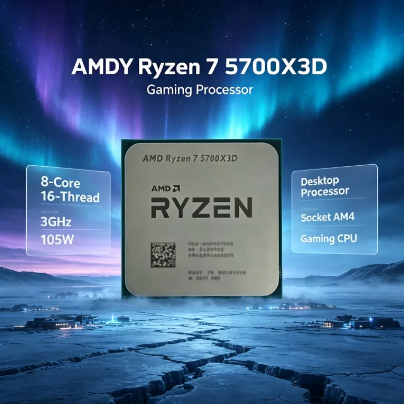 AMD Ryzen 7 5700X3D AM4 Desktop Processor 8-Core 16-Thread 3.0GHz Up to 4.1GHz 105W DDR4 Computer CPU