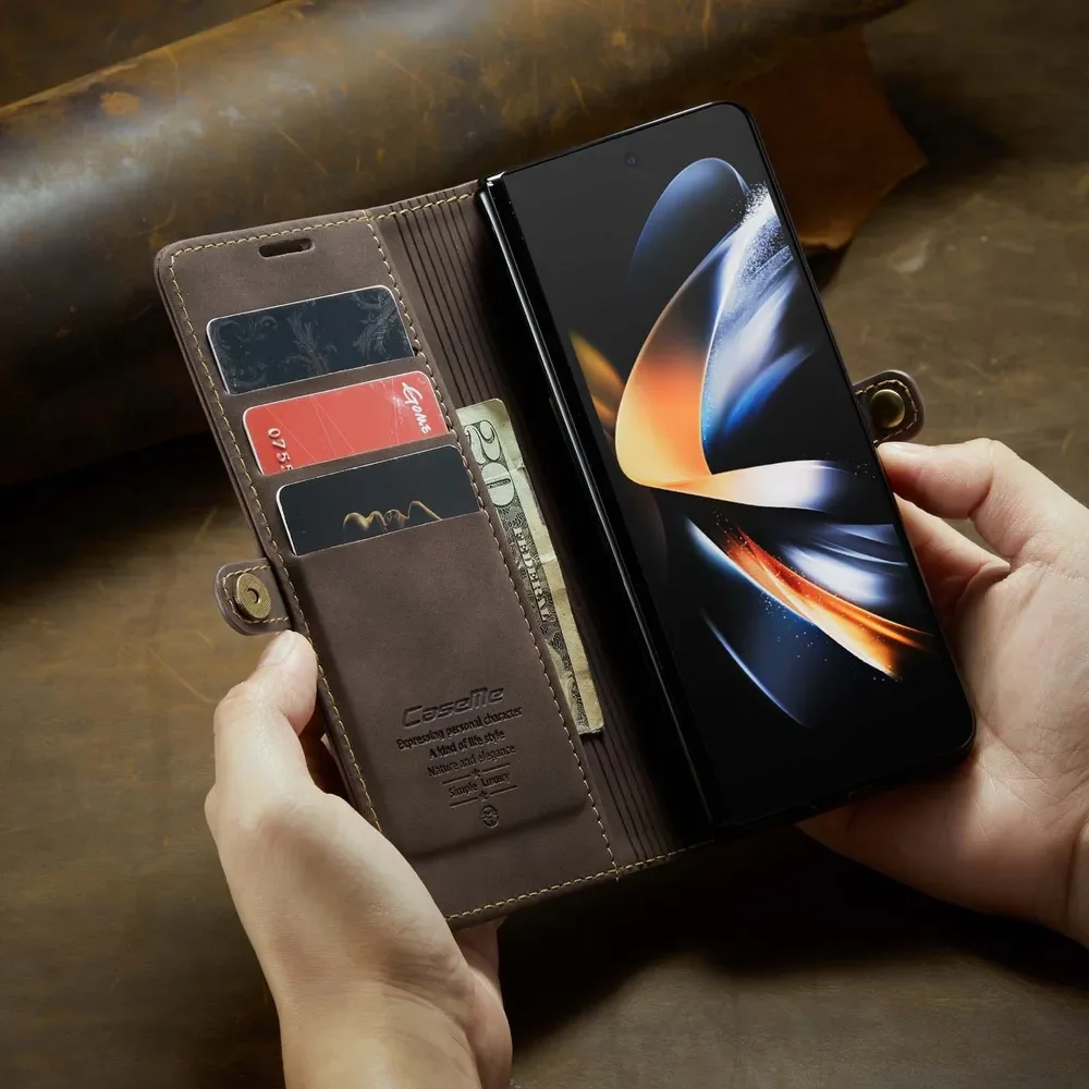 

Flip Leather Phone Case For Samsung Galaxy Z Fold 4 leather Business Card Holder Phone Cover coque