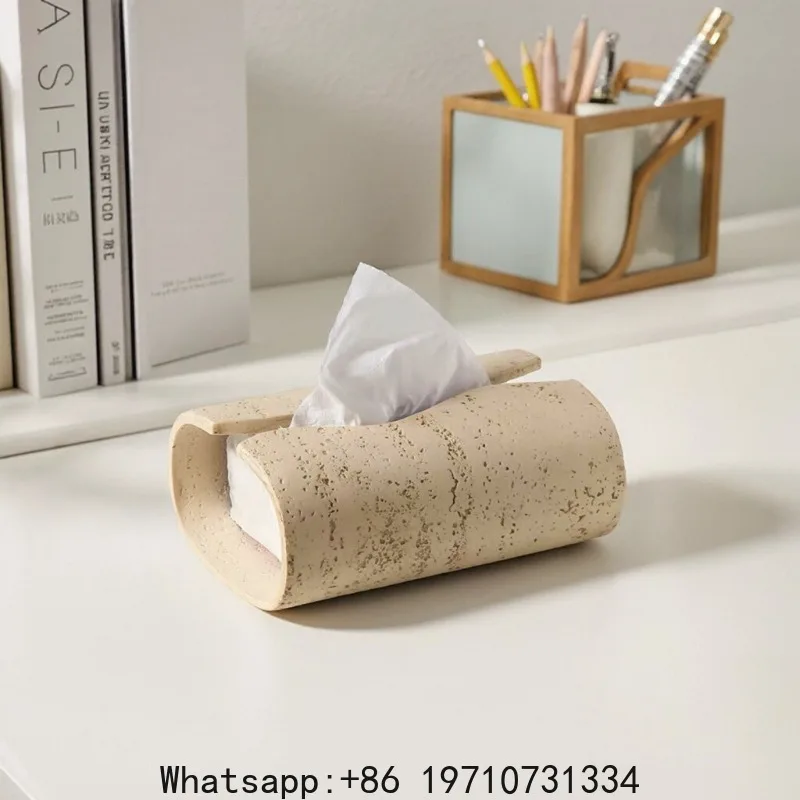

Creative Travertine Tissue Box Living Room High-end Light Luxury Wabi-sabi Wind