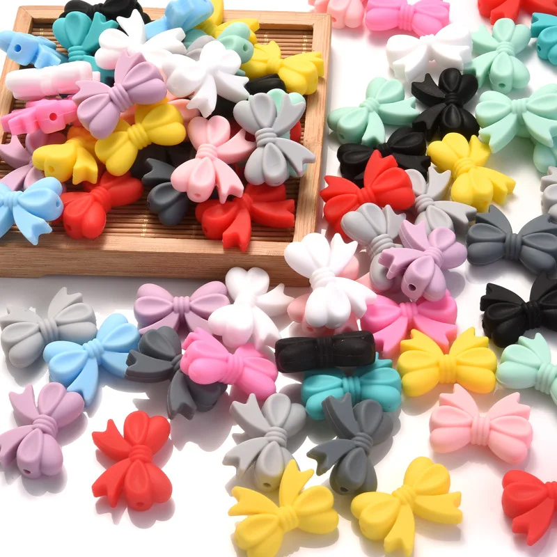5pcs Silicone Bowknot Beads, BPA Free Baby Teething Beads For Jewelry Making DIY Creative Special Beaded Pens Decor