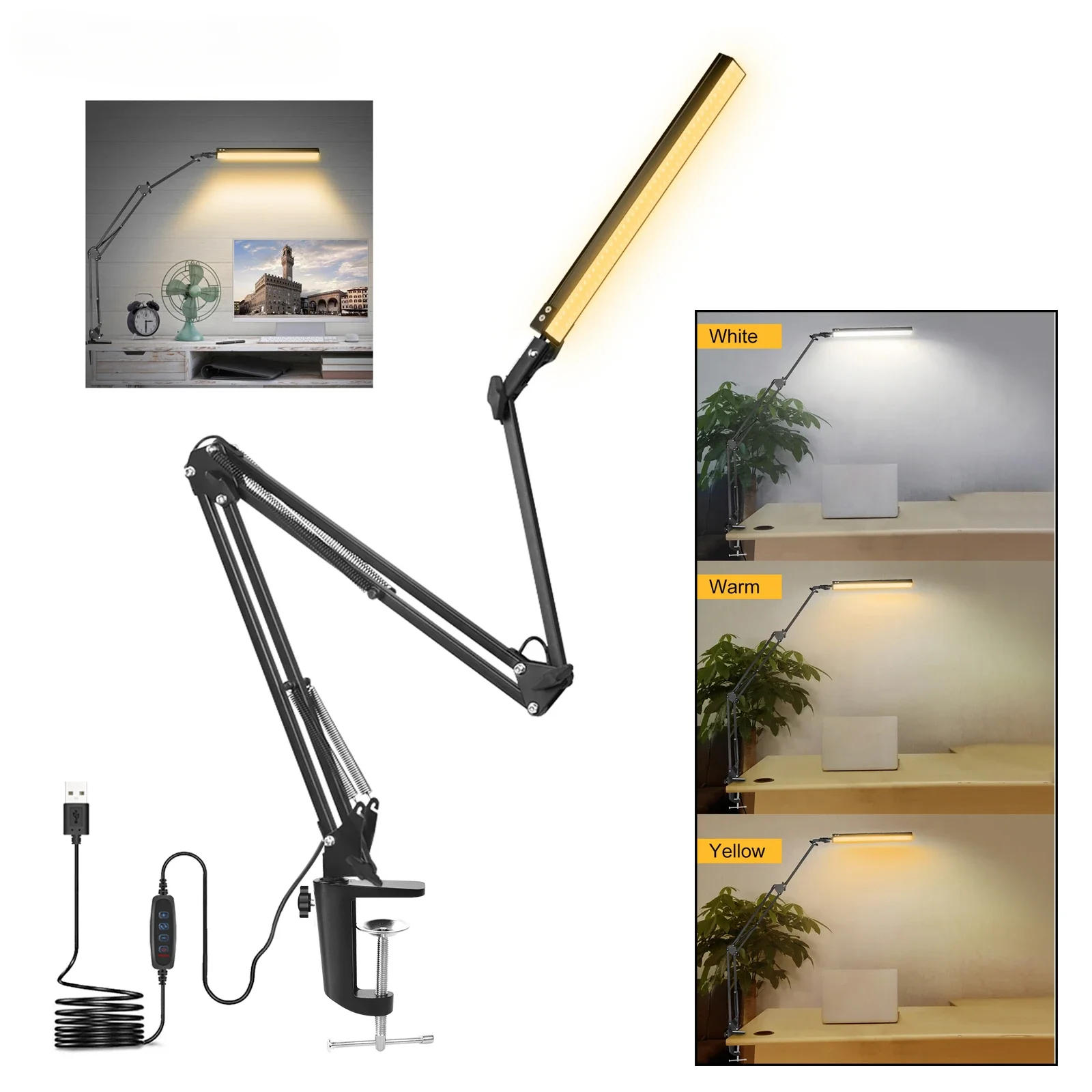 EOOKU Desk Lamp Clip-on Light Desk Light 108 LED Lamp with 3 Lighting Modes, Dimmable 10 Brightness Levels Eye-Caring Lamp