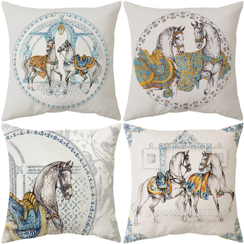 

45x45cm Horse Printed Cushion Cover Luxury Decor Home Throw Pillow Case PIllowcase for Living Room Sofa Seat Housse De Coussin