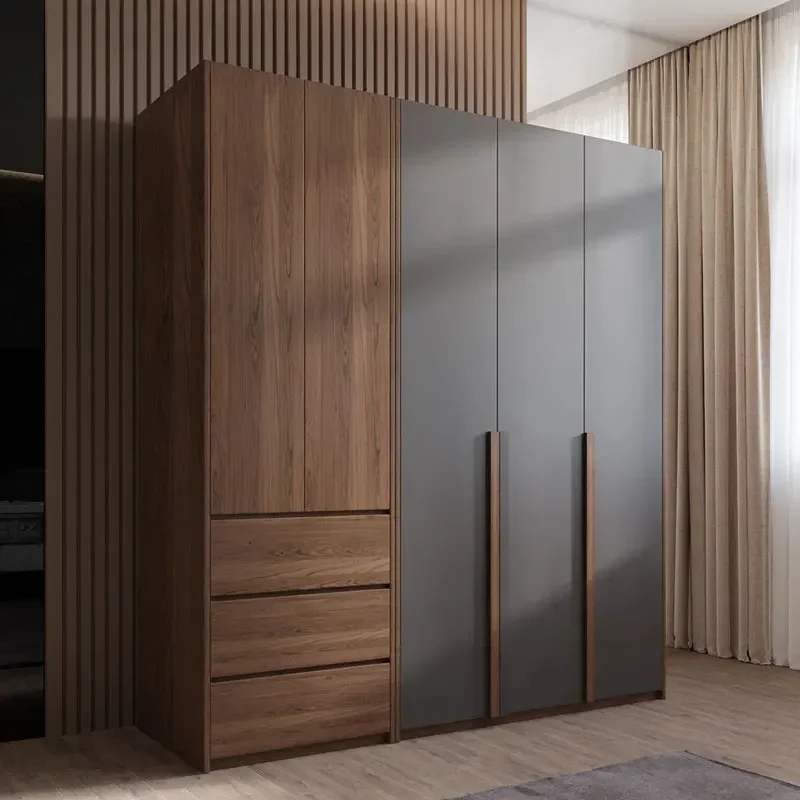 Modern Design Bedroom Wardrobe Storage Solid Wood Wardrobe Light Luxury Clothes Wooden Combination For 3 Doors Wardrobe