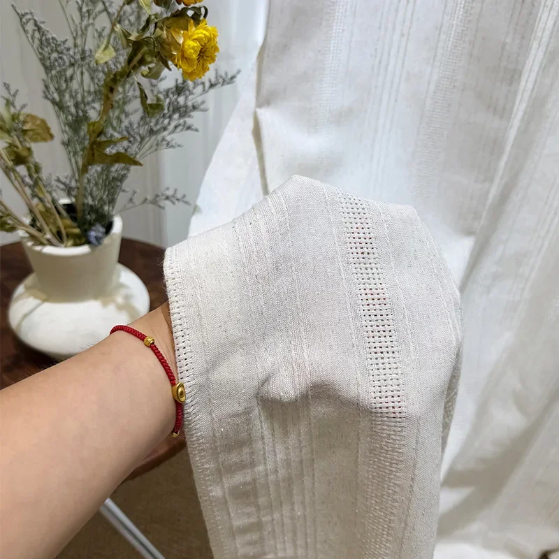 Custom Size Study Gauze Curtain Light-proof and Opaque Hollow Luxury Vertical Pattern Linen Texture Westerly Sequence Gauze