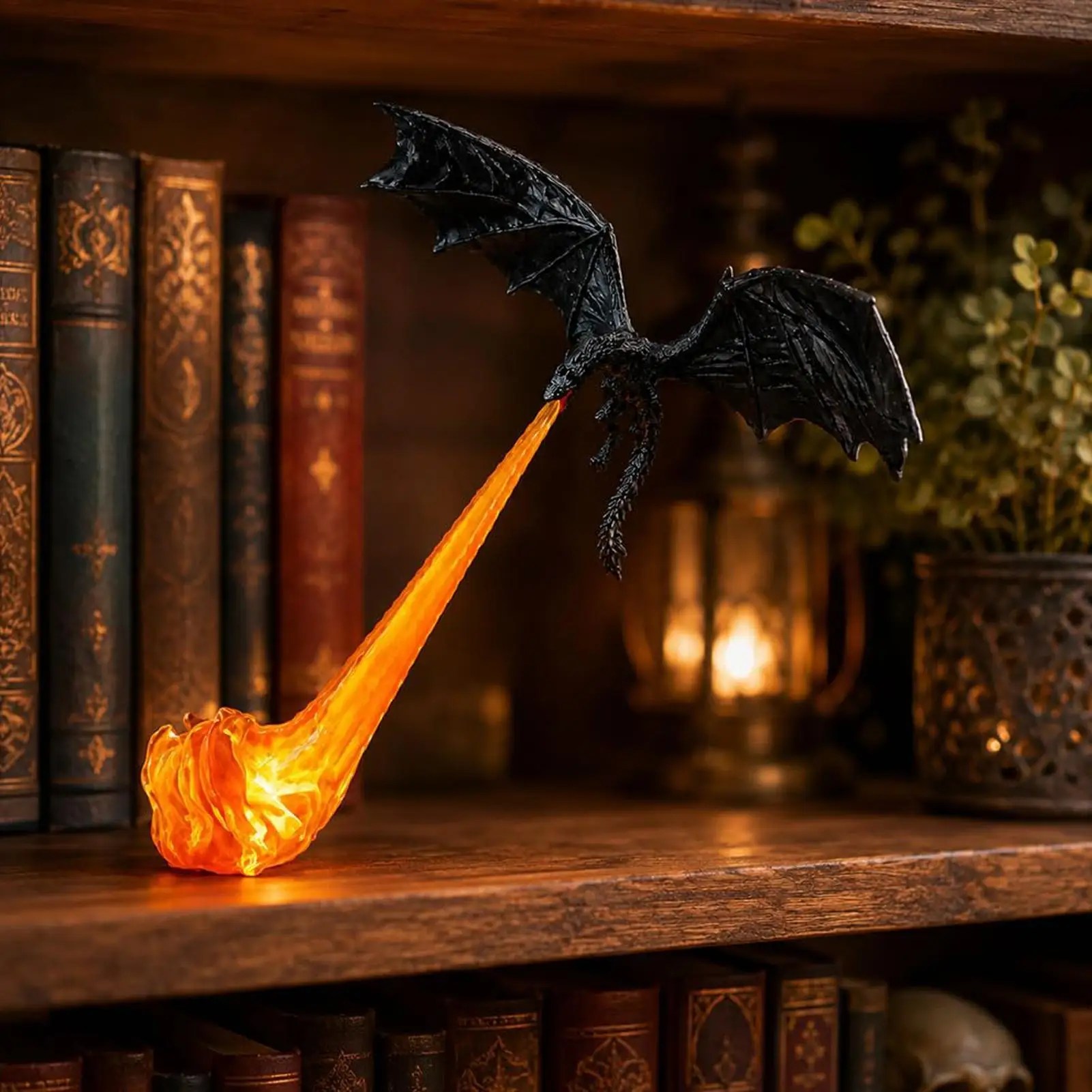 Fire Breathing Dragon Bookshelf Nook Light 3D Printed Flying Dragon Shelf Decor Lover Gift for Halloween Indoor Table Display