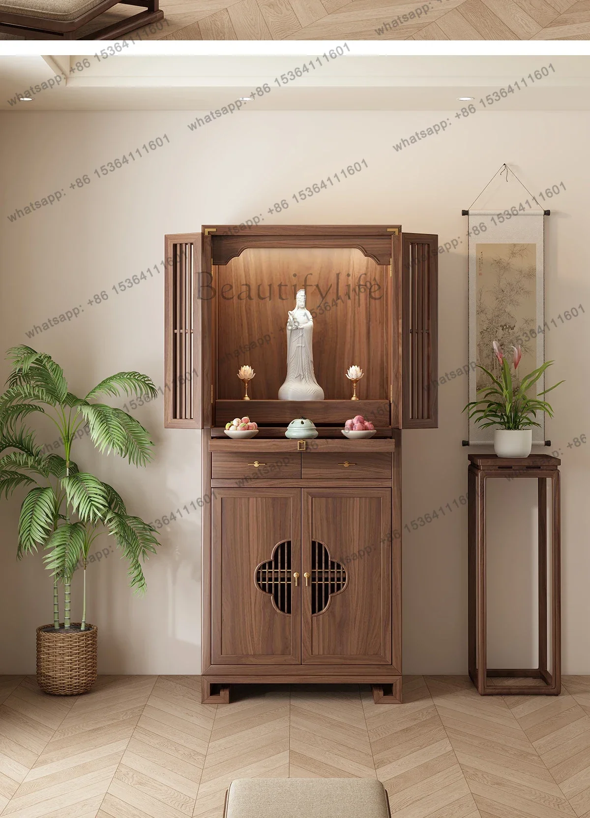 FG  Buddhist Altar New Chinese Style Modern Standing Cabinet Solid Wood Buddha Cabinet Altar Table Cabinet Guanyin God of Weal