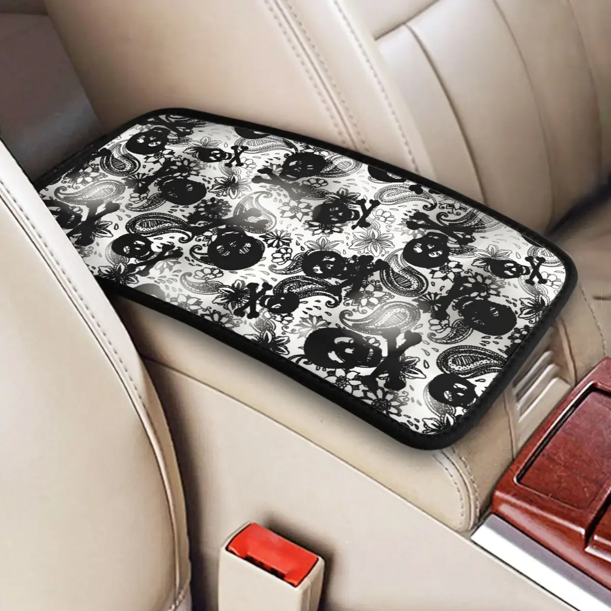 Skull Series Poker Flower Car Arm Rest Cover Mat Universal Leather Center Console Cover Pad Waterproof Car Accessories