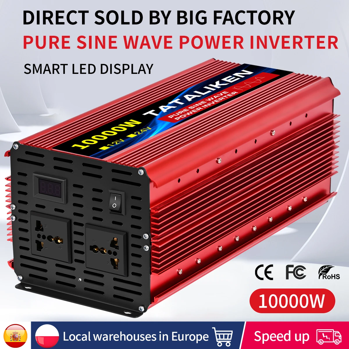 High Power 10000W Pure Sine Wave Inverter 12V 220V 50HZ Car Power Transformer Suitable For Camping