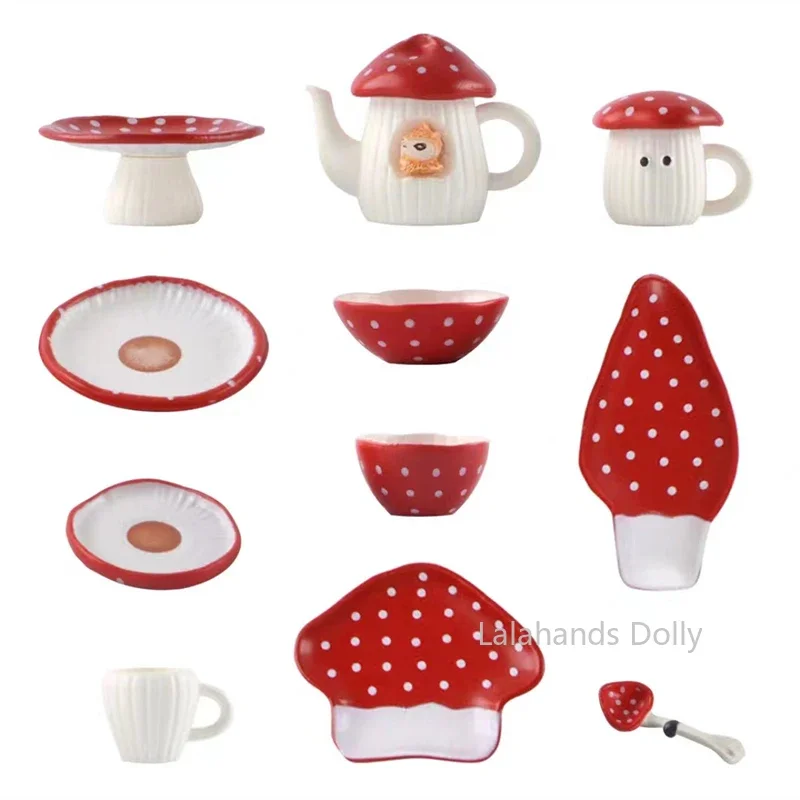 

Dollhouse Mini Simulated Mushroom Tableware/Plates Set Children Toys Model Miniature Kitchen Furniture Decoration Accessories