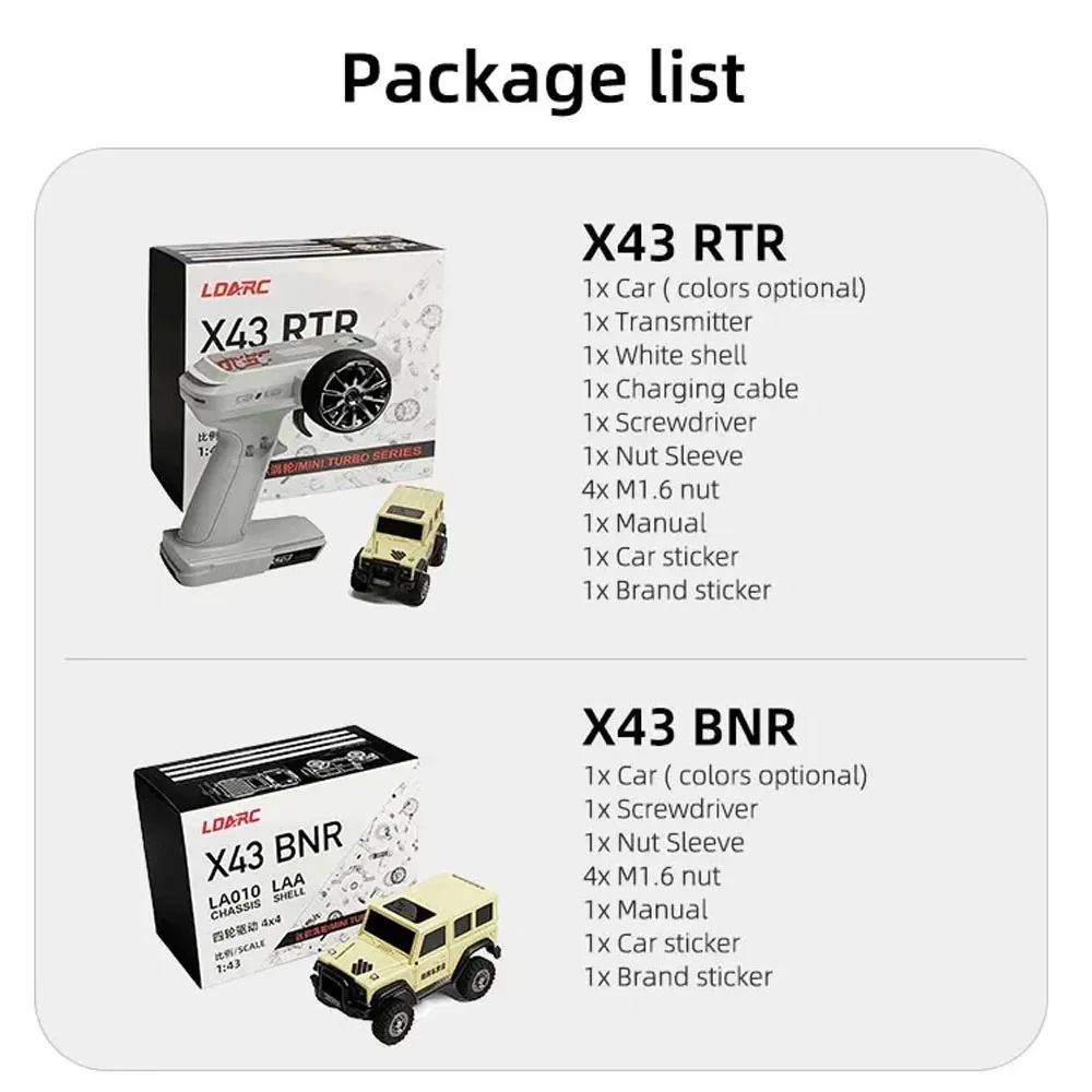 LDARC X43 RTR/BNR 1/43 الزاحف توربو RC سيارة 4WD التحكم عن بعد صغيرة تسلق داخلي سباق السيارات لعبة على الطرق الوعرة للأطفال الكبار