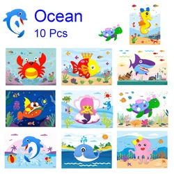 Autocollant OligFoam 3D, dessin animé, océan, animaux, véhicules, dinosaure, série fait à la main, bricolage, artisanat d'art, puzzles dos, jouets, ensemble de 10 pièces