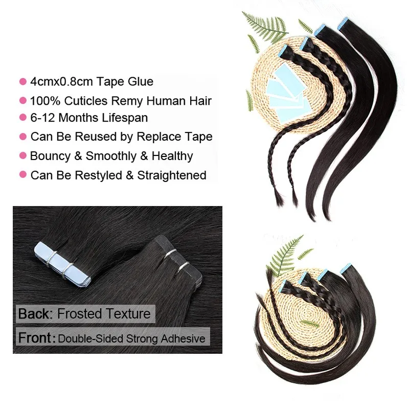 26 28 30 Inch long Hair Extension Silky Straight Tape in Human Hair Extensions Remy Skin Weft Tape Ins 20pcs Long Bundle