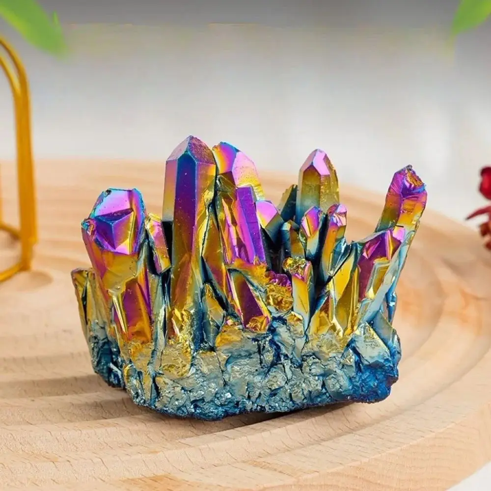 Natural áspero arco iris titanio chapado Aura cuarzo racimos cristales espirituales piedras preciosas curativas espécimen para decoración