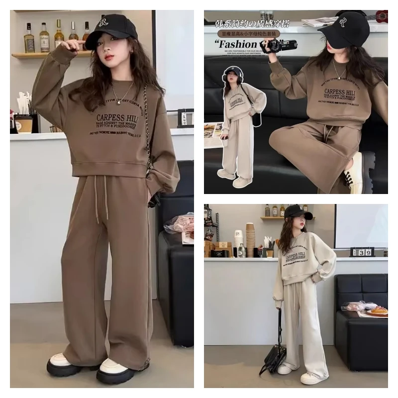 

Лидер продаж, модный спортивный костюм для девочек, комплект со штанами, студенческий осенний повседневный пуловер с героями мультфильмов, топы, длинные штаны, комплект из 2 предметов, детская одежда