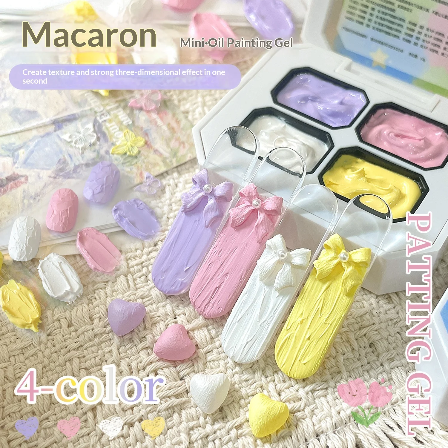 

4-Grid Solid Oil Paint Gel Pastel Macaron Color DIY UV LED Nail Gel 3D Modeling Sculpture Gradient Salon Nail Art Painting Kit